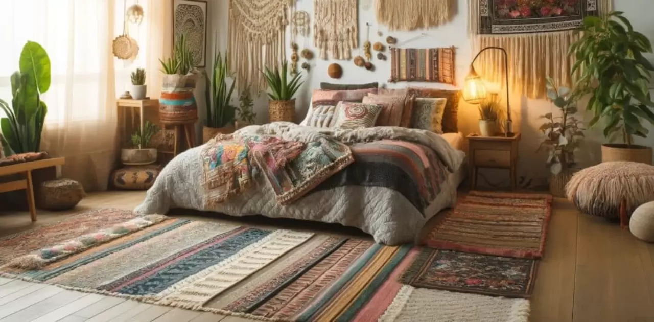 Layering Rugs and Throws A Guide to Cozy Boho Bedroom Decorv